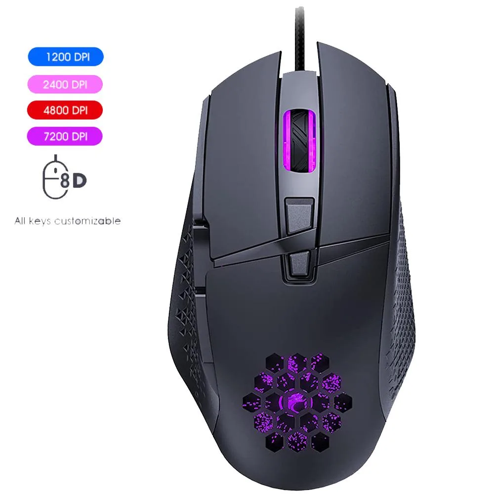 Hitoor Hitoor Gaming Mouse Wired Optical 8 Buttons 7200 DPI RGB Black — product photo