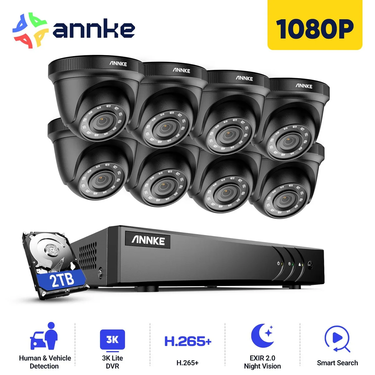 Annke Annke 8CH H.265+ 3K DVR Surveillance Security System with 8× 1080P Turret Cameras, 2TB HDD — product photo