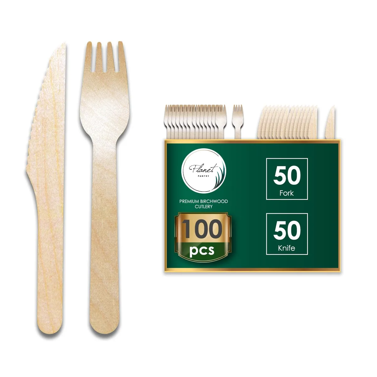 Planet Pantry Planet Pantry Disposable Birchwood Cutlery Fork &amp; Knife 50 pcs each — product photo