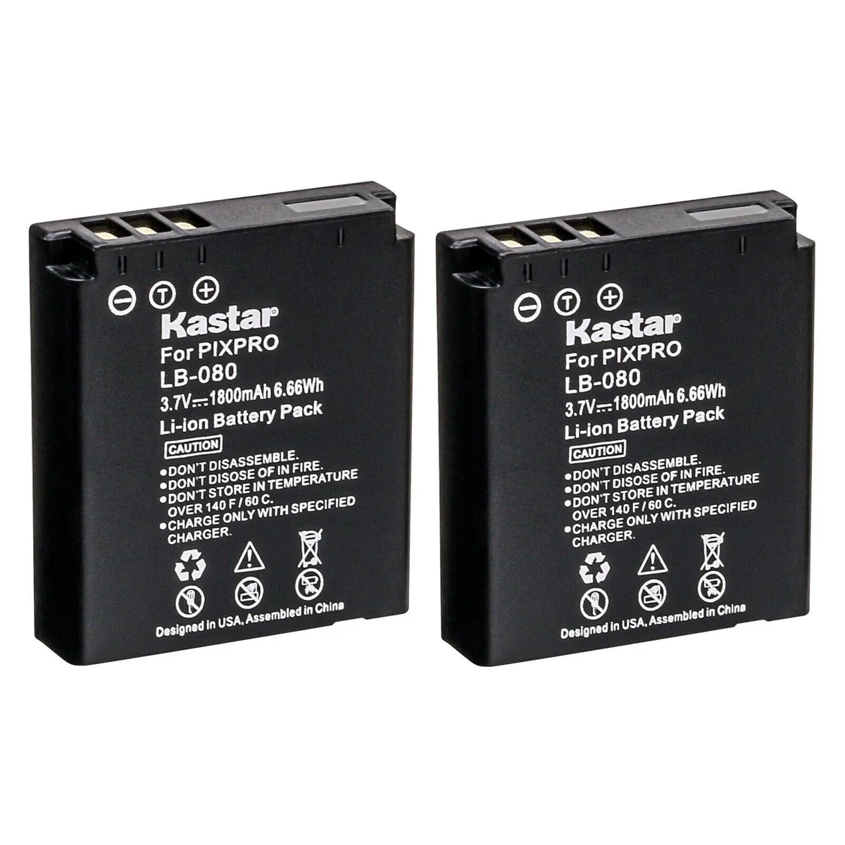 Kastar Kastar LB-080 2-Pack Camera Battery 1800mAh 3.7V 6.6Wh — product photo