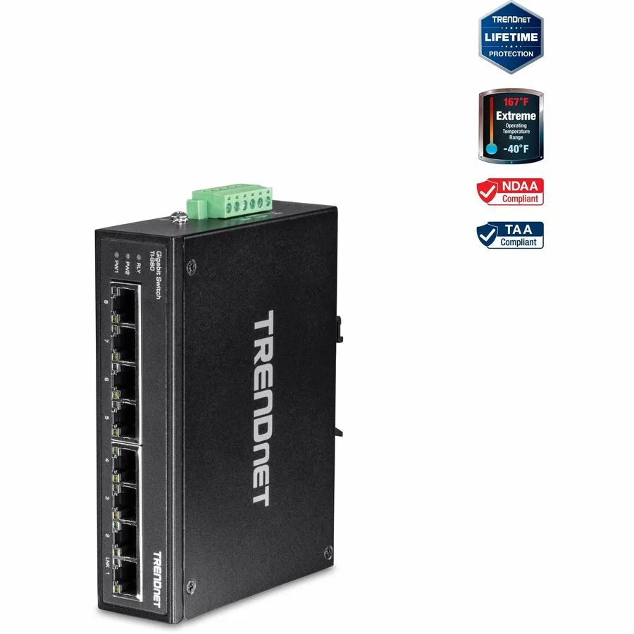 TRENDnet TRENDnet TI-G80 8-Port Industrial Gigabit DIN-Rail Switch — product photo