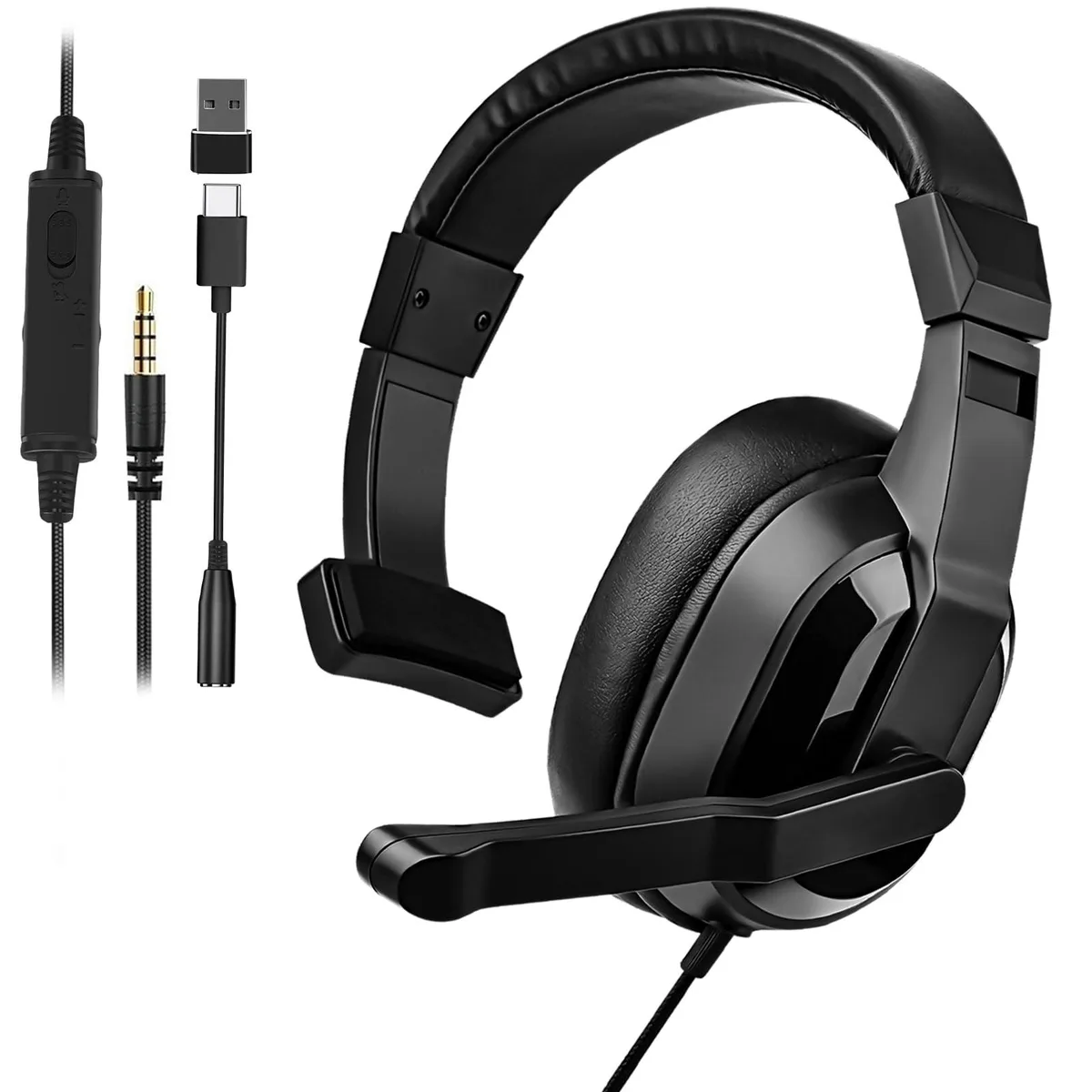 PLANTRONICS Wired One Ear Headset 50mm 120° mic 3.5mm 6.6ft cable Black — product photo