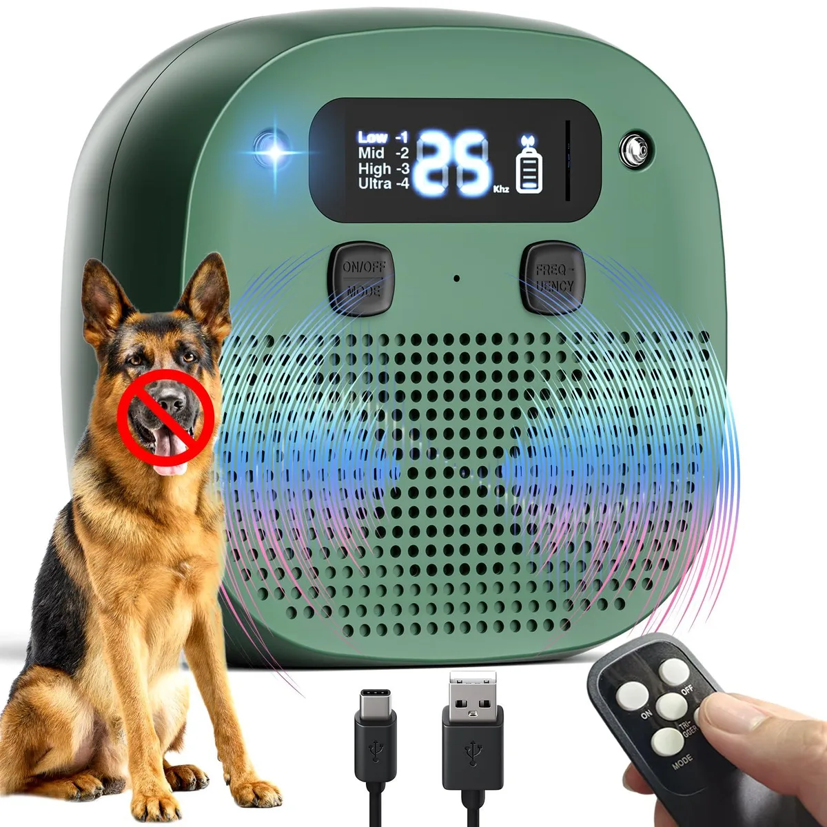 DNBeffulgent DNBeffulgent Anti Barking-A1 Ultrasonic Bark Deterrent Green 50ft Remote — product photo