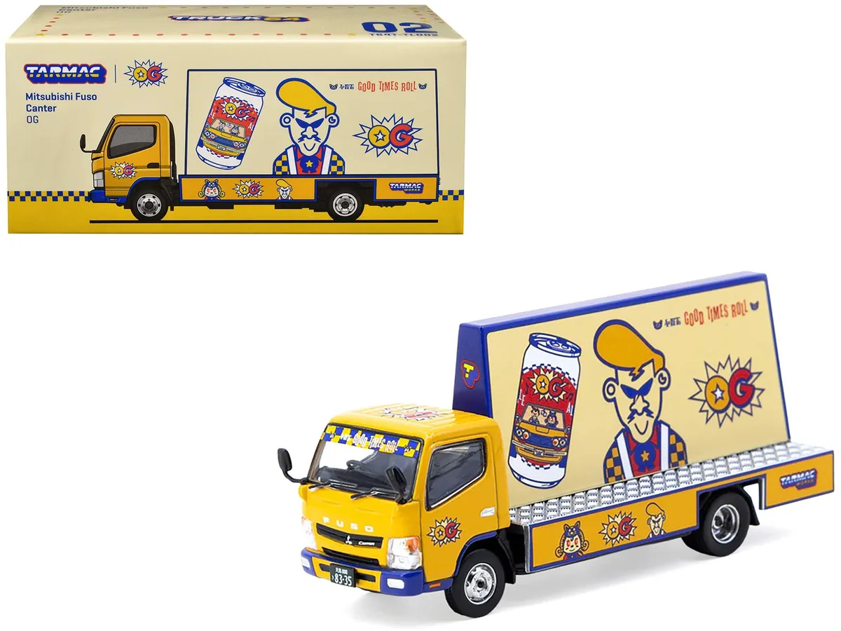 Tarmac Works Tarmac Works Mitsubishi Fuso Canter Mobile Ad Truck RHD "OG Beer" Yellow 1/64 Diecast Hobby Collectible — product photo
