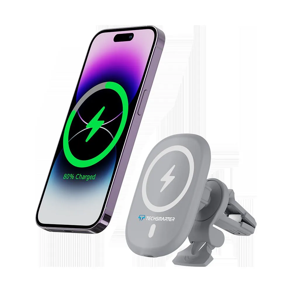 Techsmarter Techsmarter MagBoost Magnetic Wireless Car Charger Mount White iPhone 12 13 14 15 — product photo