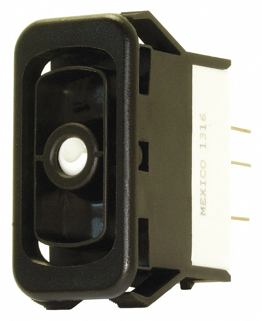 Rectangular rocker switch with amber indicator light and four quarter-inch tabs