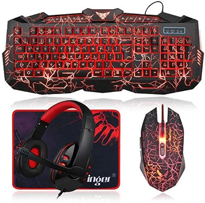 TAURKENAM TAURKENAM Gaming Keyboard Mouse Headset Combo 114 Keys Red LED — product photo