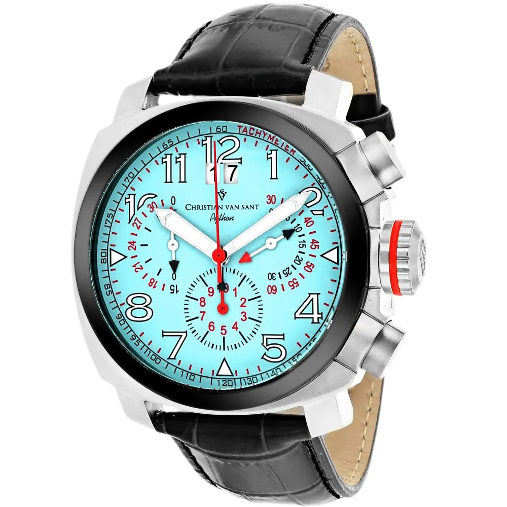 Stainless steel watch with blue dial and leather strap
