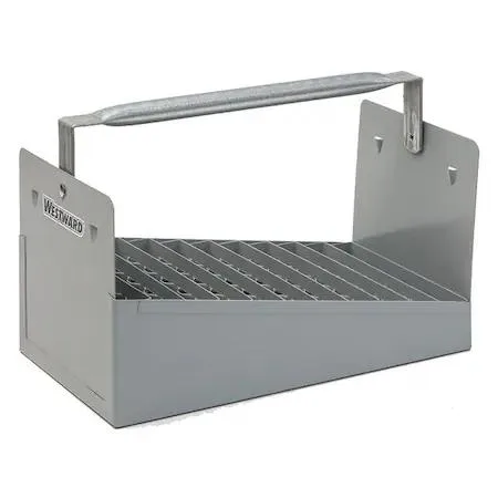 Gray steel nipple caddy with 66 compartments and carry handle
