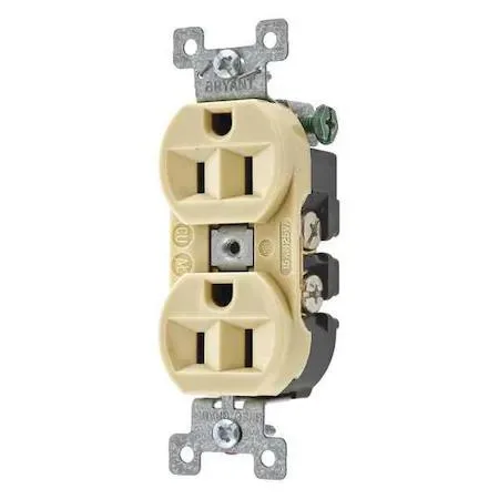 Ivory thermoplastic duplex receptacle, flush mount, no cover, grounded 5-15R configuration