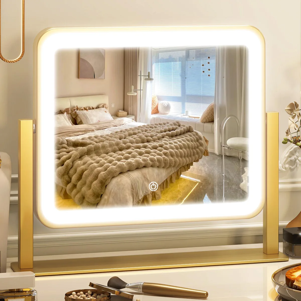 VEIOBFSA U10 Bath Mirror 12x14 Gold Dimmable Touch — product photo