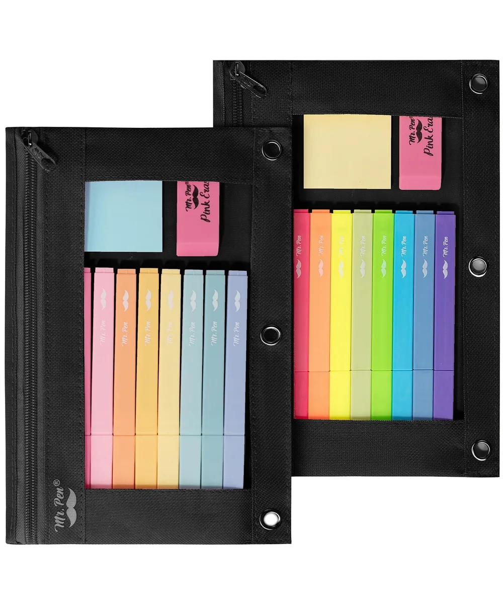Two black canvas binder pouches with clear PVC tops and zipper closure