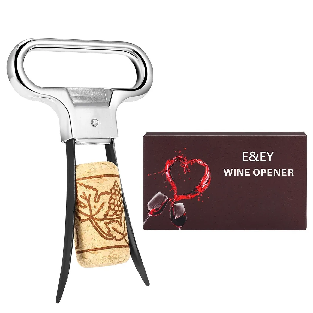 Black two-prong cork puller with cover in white box