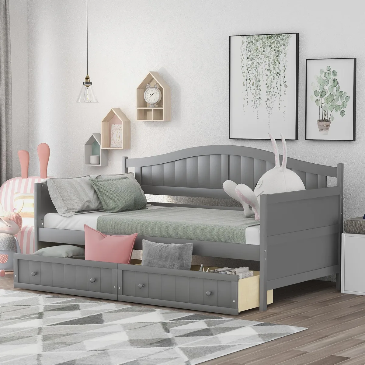 tuphen tuphen Twin Wooden Daybed 2 Drawers Gray 78.2"L x 42.3"W x 35.4"H — product photo