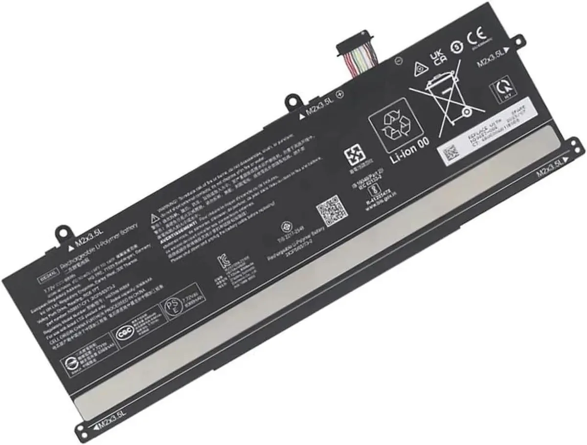 Black rectangular laptop battery with label showing 68Wh 7.72V
