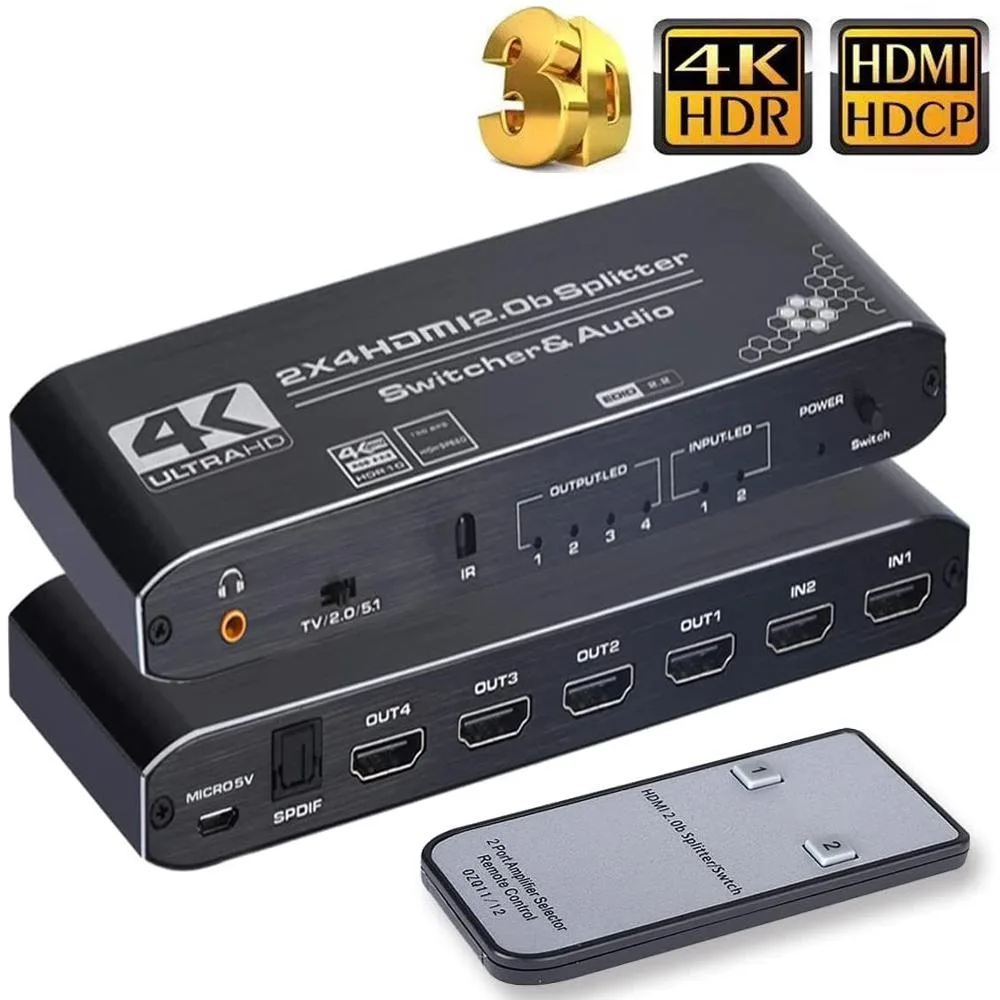 LUOM LUOM OZQ12 2×4 HDMI Switch Audio Extractor Optical 3.5mm 4K@60Hz HDCP 2.2 HDR — product photo