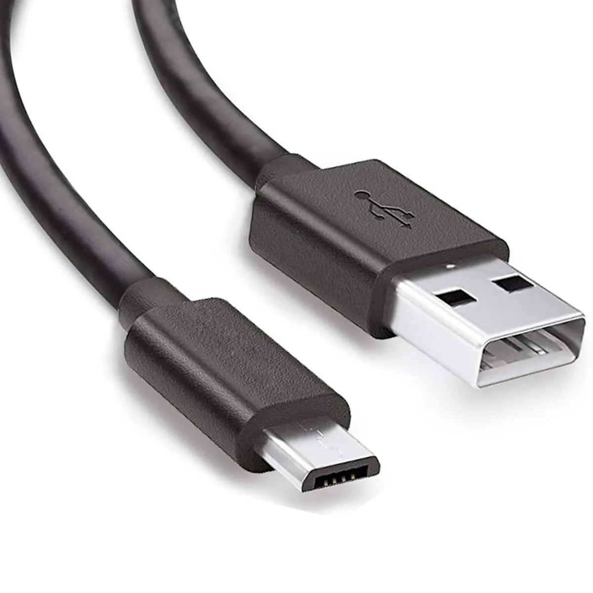 Black Micro USB charging cable, five feet long, tangle-free design