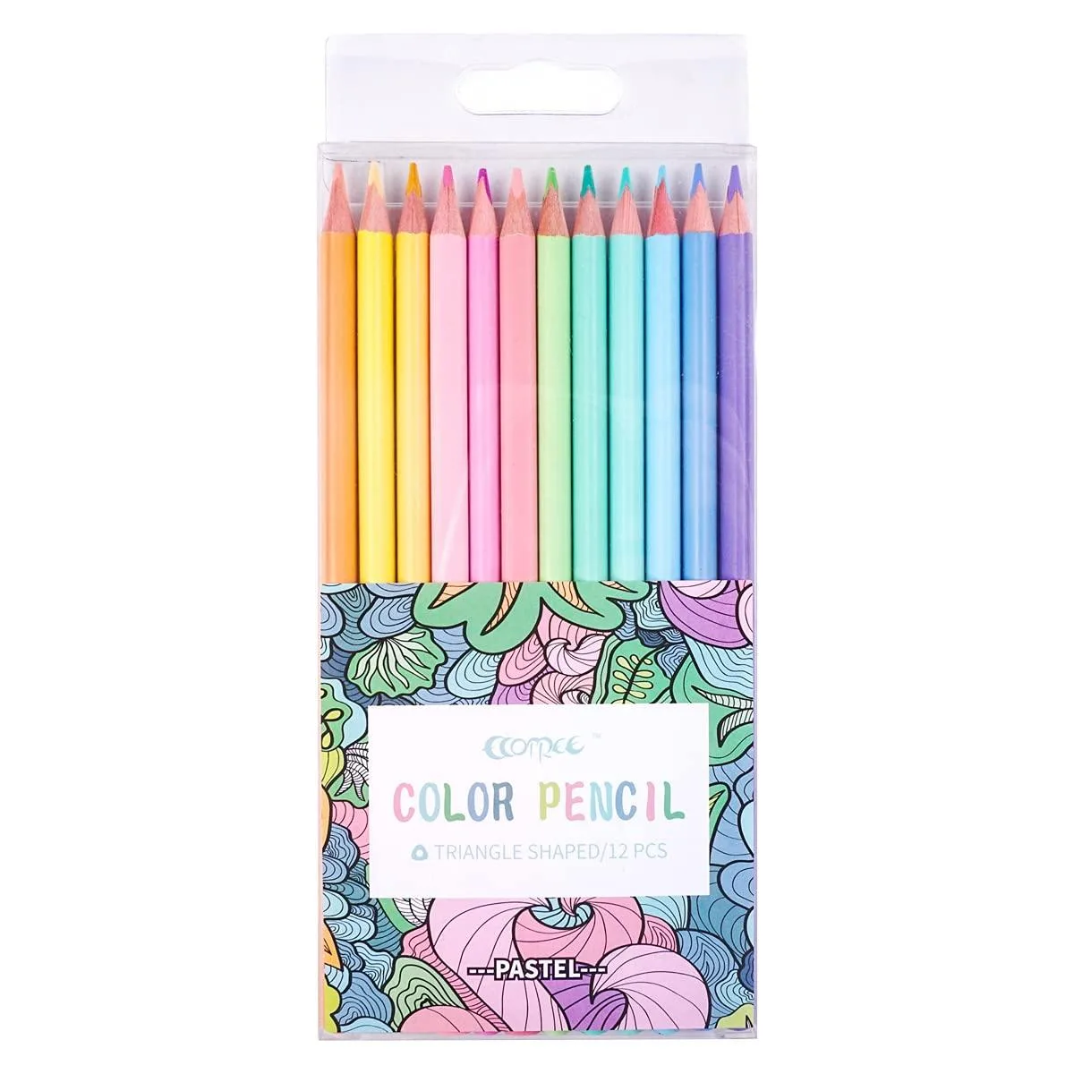 Box of 12 triangular pastel pencils in assorted colours
