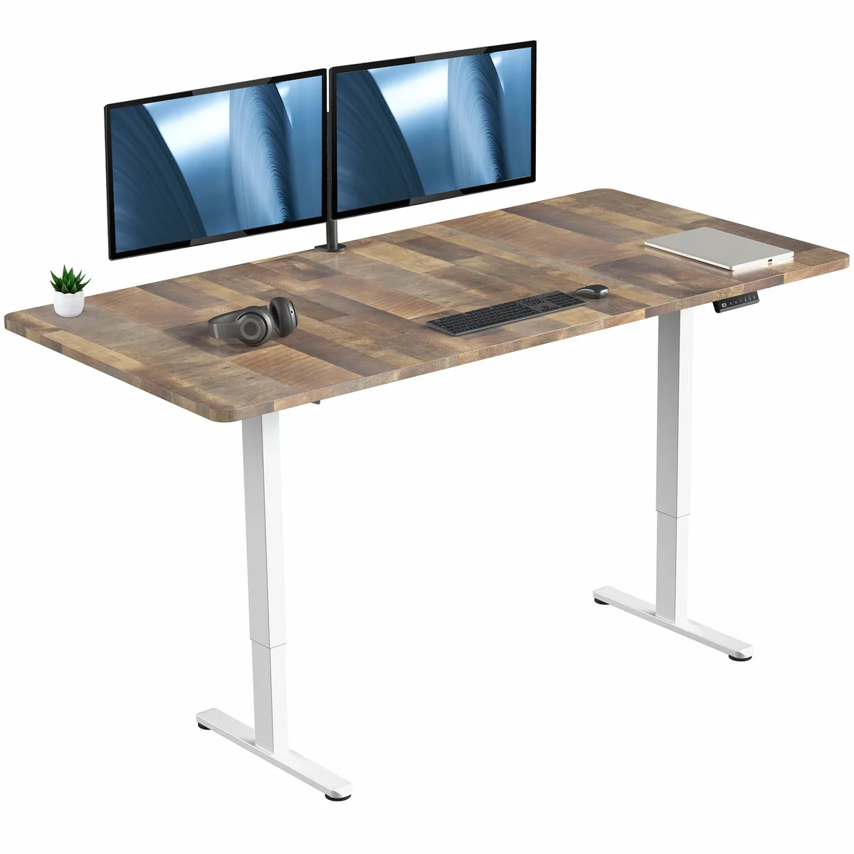 VIVO VIVO Electric Dual Motor Desk 71 x 36 Reclaimed Wood White Frame — product photo