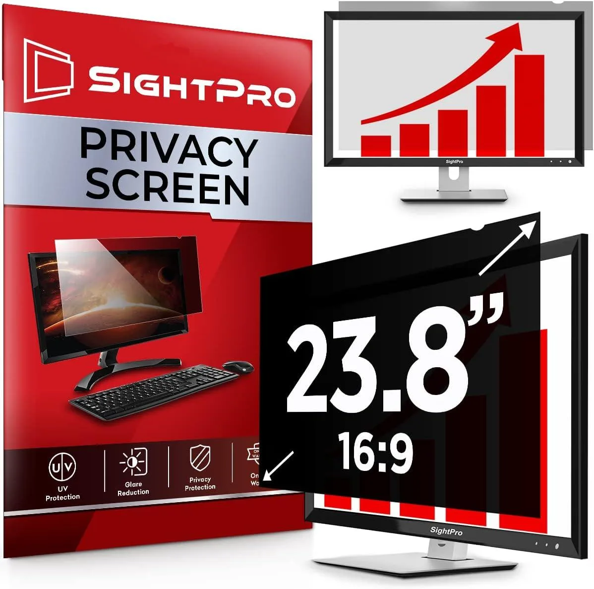 23.8 inch privacy screen filter with adhesive strips and slide mount tabs