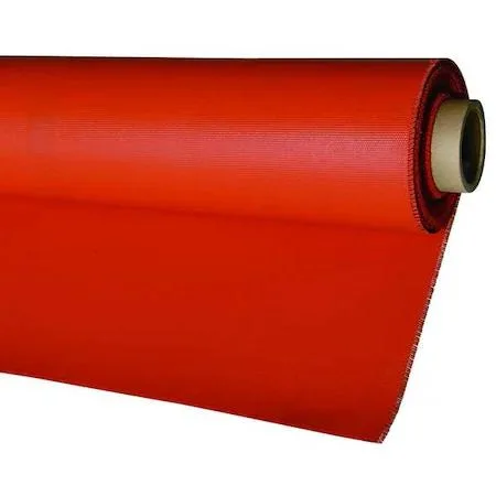 Red fiberglass welding blanket roll with silicone coating, 75 feet long by 3-1/4 feet wide
