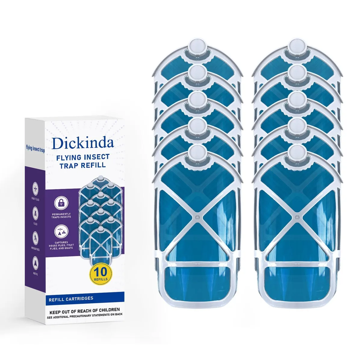 Ten rectangular adhesive refill cartridges in a row
