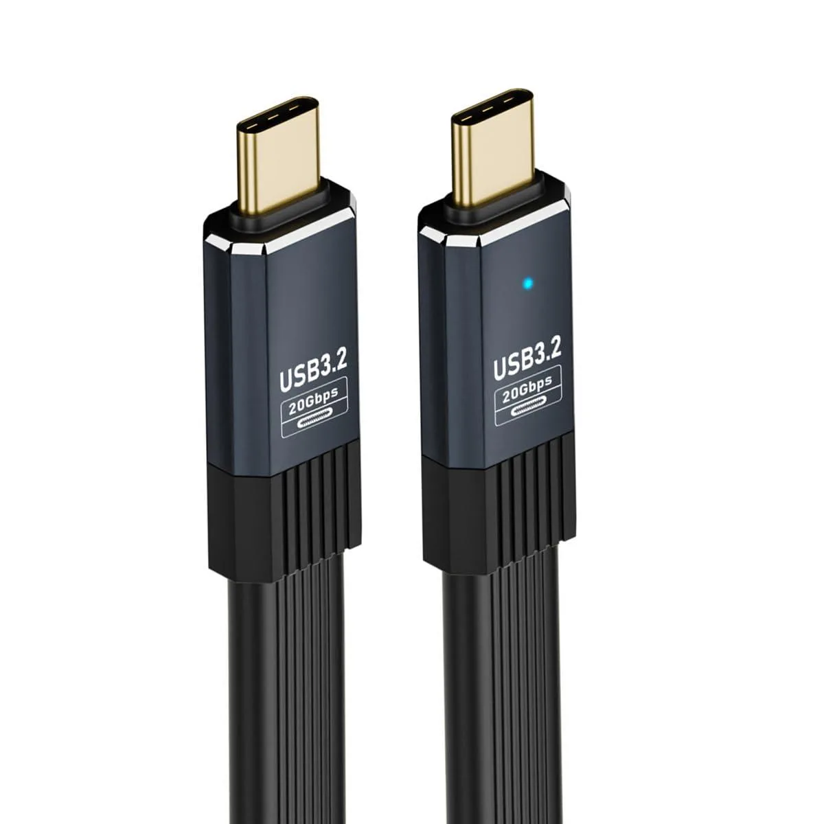 Black flat USB-C cable with slim FPC design, 20cm length