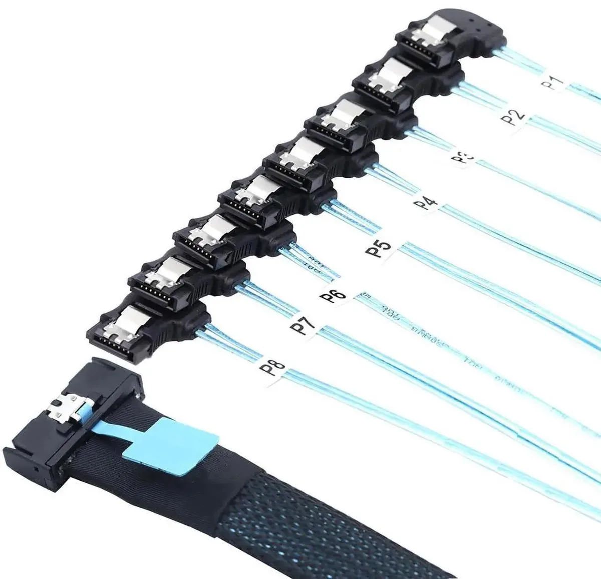 SMUGDESK SMUGDESK MCIO SFF8654 8i to 8×7Pin LeftAngle SATA 32AWG 1M — product photo