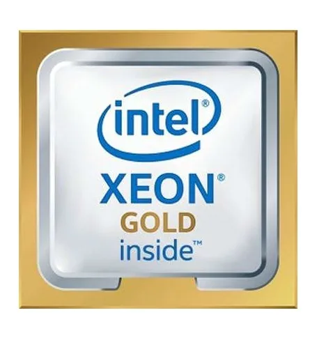 Rectangular gold server CPU with green PCB and metal heat spreader