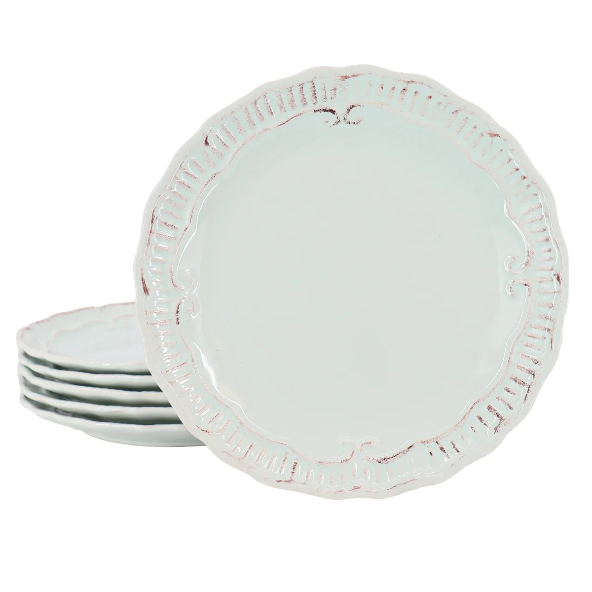 Gibson Gibson Capri 6 Piece 11 Inch Stoneware Embossed Dinner Plate Set Egg Blue — product photo