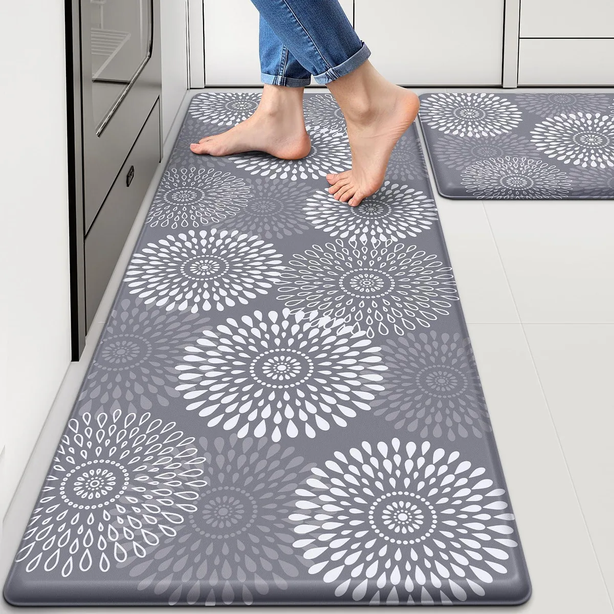 Two grey runner rugs 17.3 by 30 and 47 inches .40 inch thick