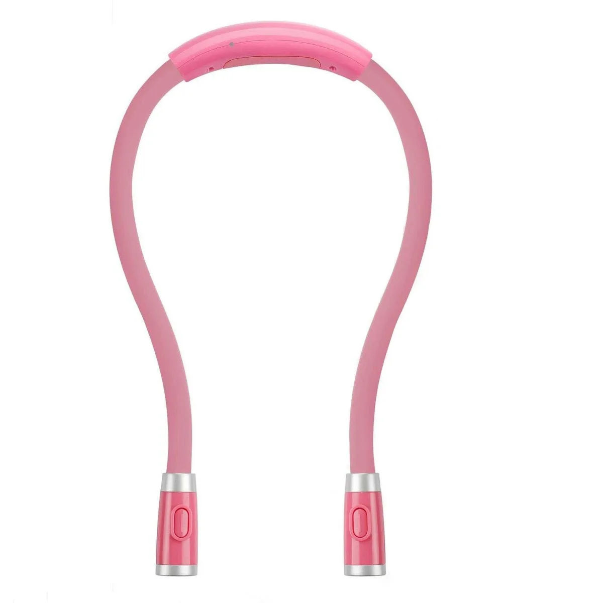 Pink rechargeable LED neck light with two flexible silicone arms and four LEDs