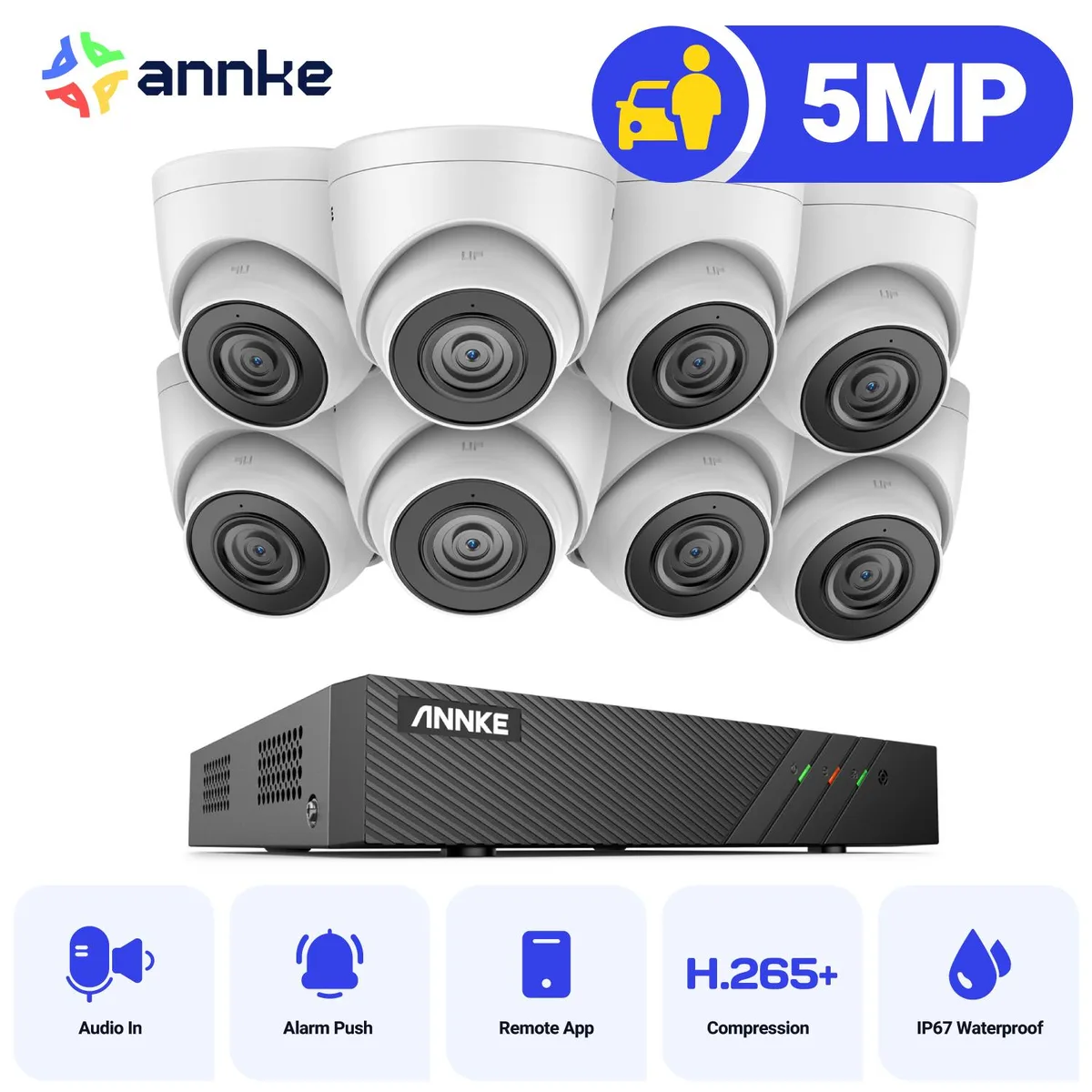 Annke Annke H500 5MP PoE 8-Channel NVR Kit 8 Cameras 2.8mm 100ft Color Night Vision IP67 No HDD — product photo