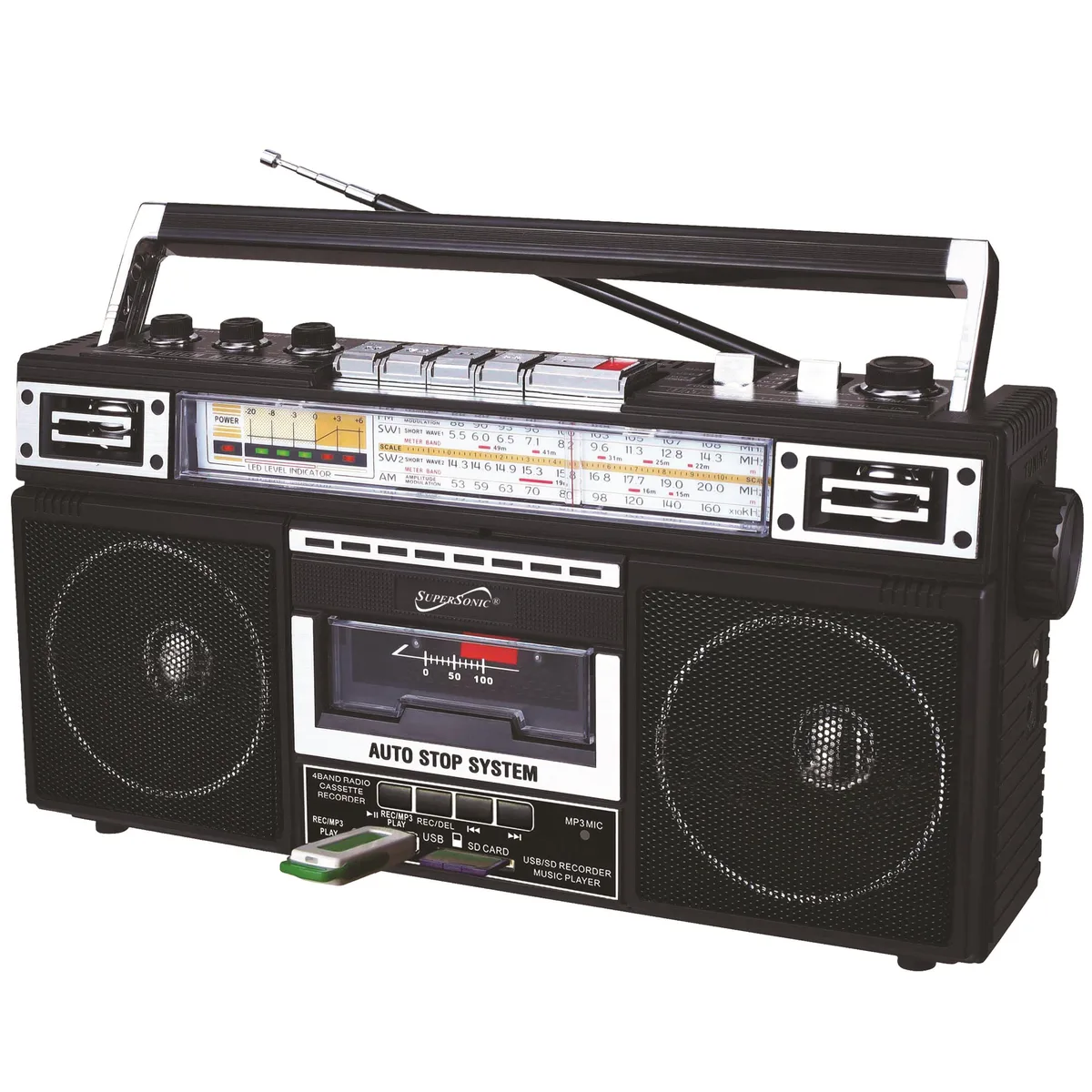 SUPERSONIC SUPERSONIC SC-3201BT-BK 4 Band Radio Cassette Player Bluetooth — product photo