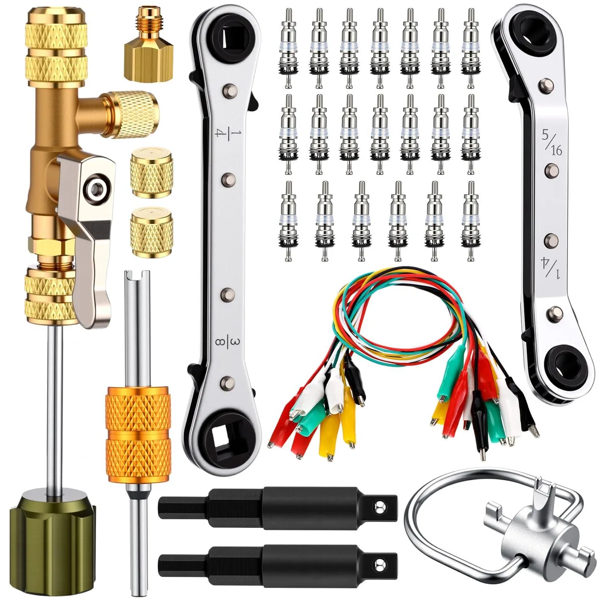 DNBeffulgent DNBeffulgent 32 Pcs HVAC Valve Core Tool Set with Adapter Cord and Crocodile Clips — product photo