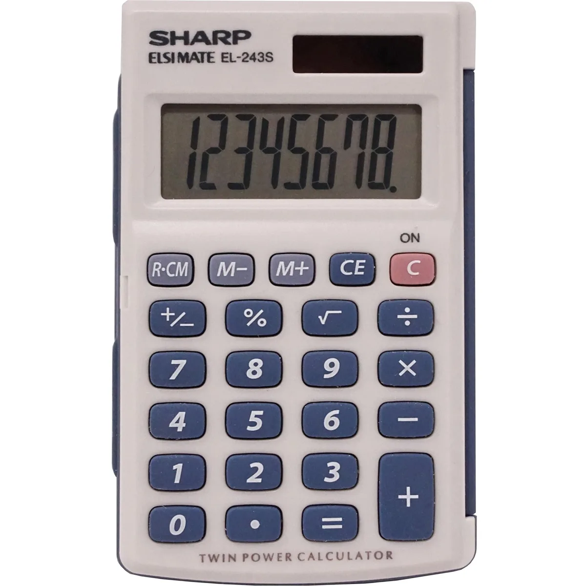 Pink pocket calculator with metal finish and hinged hard cover