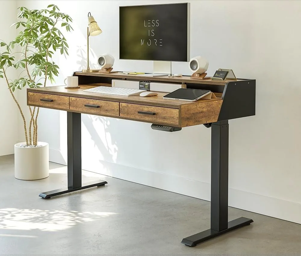FEZIBO FEZIBO Electric Standing Desk 48x24 Inch with Drawers and Monitor Shelf Rustic Brown — product photo