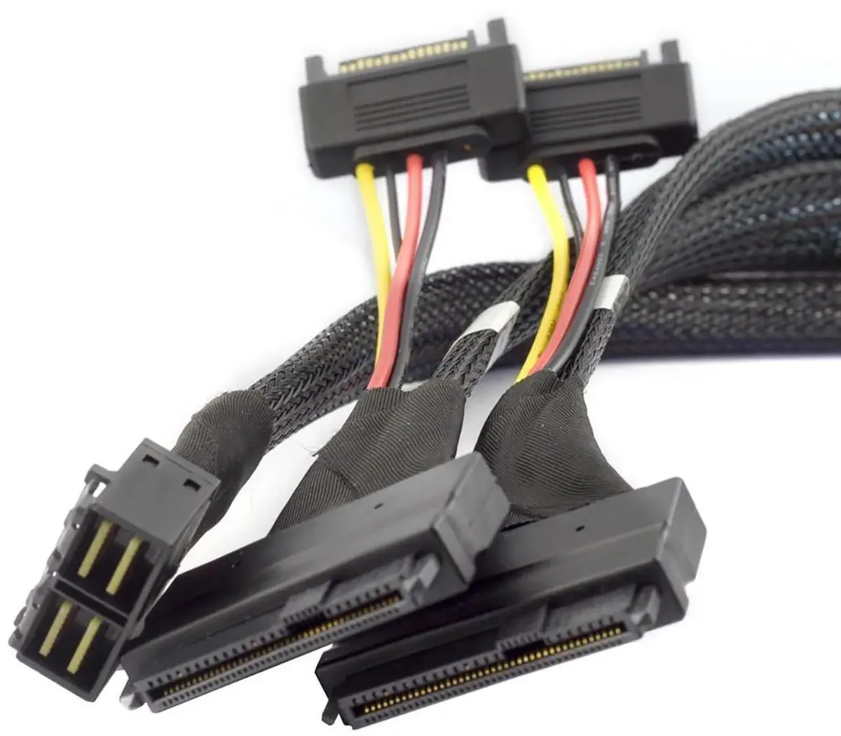 SMUGDESK SMUGDESK Mini SAS HD SFF8643 4i to Dual SFF8639 SATA 15Pin Power Cable .5m 12Gbps 32AWG — product photo