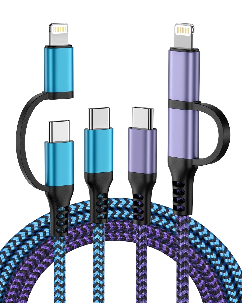 Two braided USB-C cables with built-in Lightning tips, six feet long