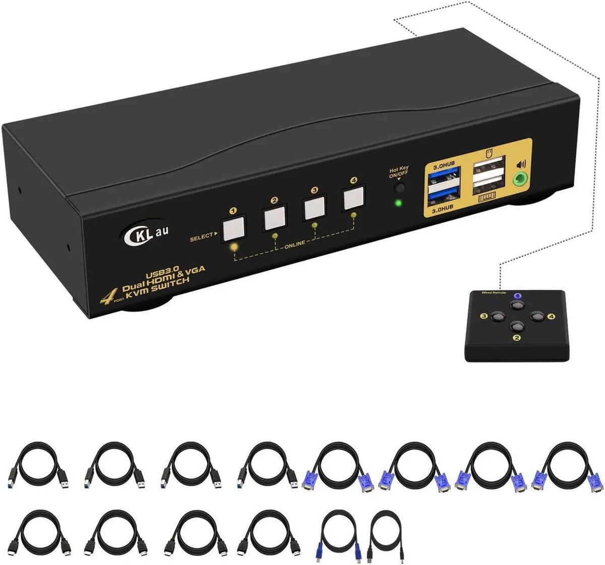 Vszerda Vszerda 4x2 USB 3.0 VGA HDMI KVM Switch 2 Monitors 4K@60Hz with Cables Audio — product photo
