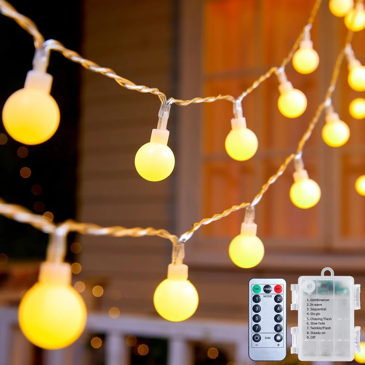 Rosewill Battery Operated String Lights 21FT 60 LED Globe Warm White Remote Waterproof — product photo