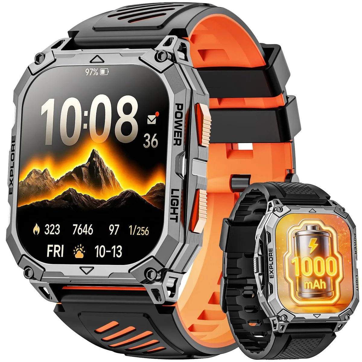 Hwagol 2.01" Military Smart Watch Orange 1000mAh — product photo