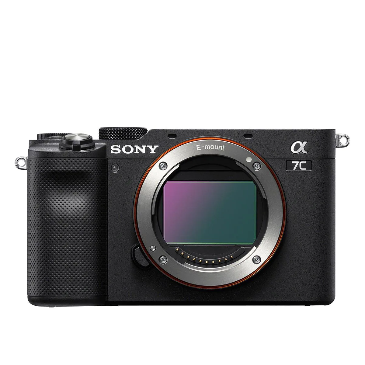 Compact black mirrorless camera with 3-inch flip screen and small electronic viewfinder