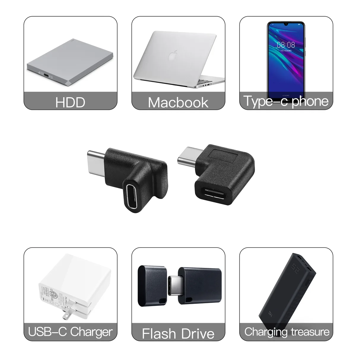 KUYiA KUYiA USB C 90 Degree Male to Female Adapter 2 Pack — product photo