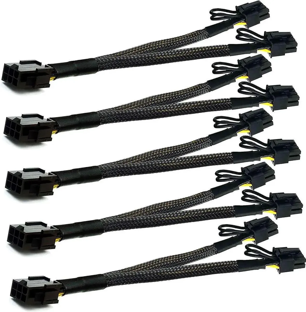 SMUGDESK SMUGDESK 5-Pack 12" 18AWG PCIe 6-Pin to Dual 8-Pin (6+2) GPU Power Splitter Cord — product photo