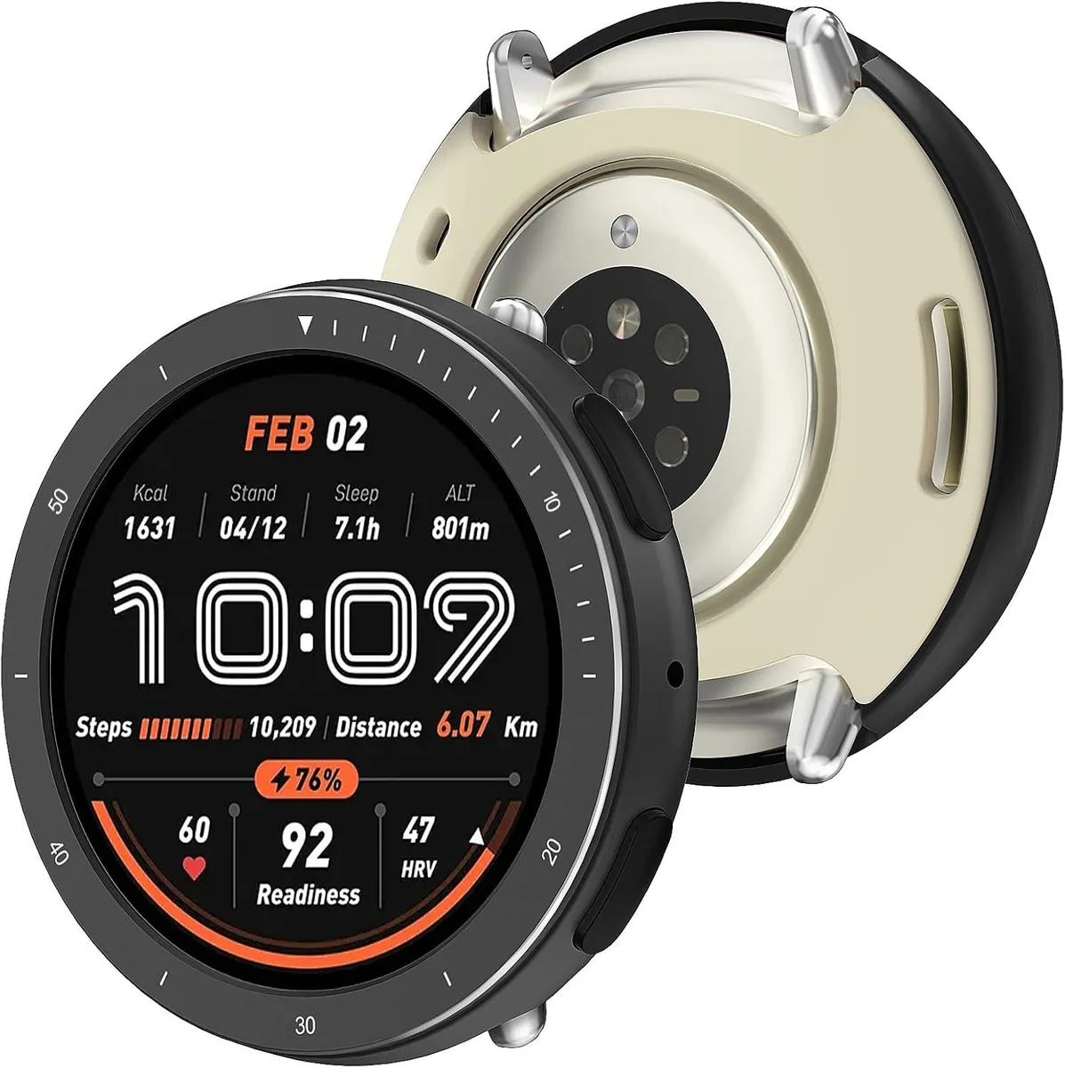 ETEIZU ETEIZU Metal Case for Amazfit Active 2 44mm Stainless Steel Bezel TPU Back Cover Black — product photo
