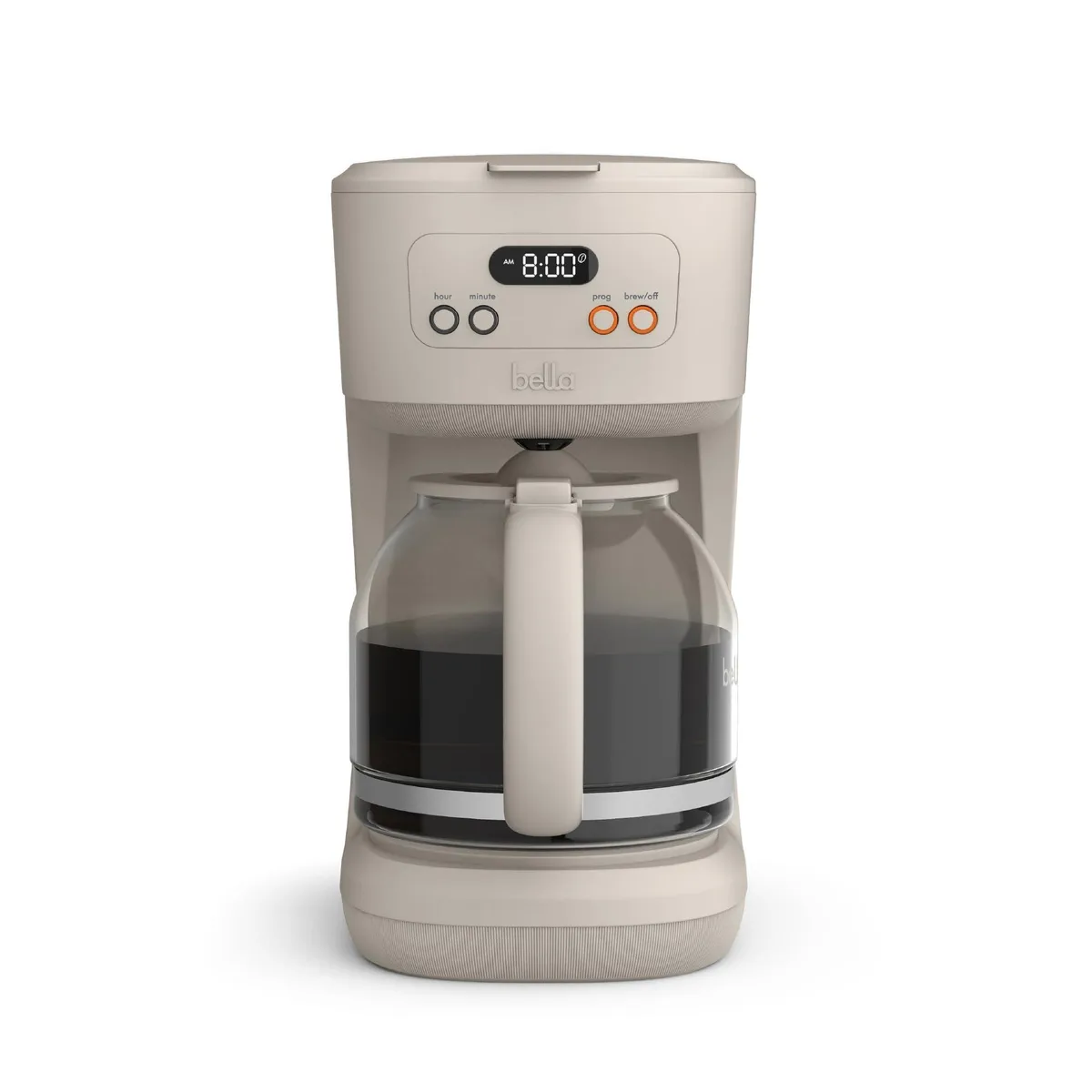 Silver 12-cup programmable coffee maker with digital display and glass carafe