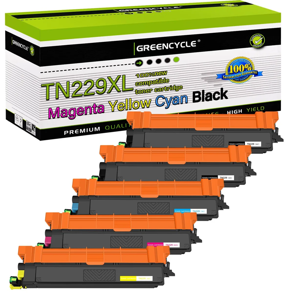 GREENCYCLE GREENCYCLE TN229XL 5 Pack Toner Cartridge (2 Black, Cyan, Magenta, Yellow) — product photo