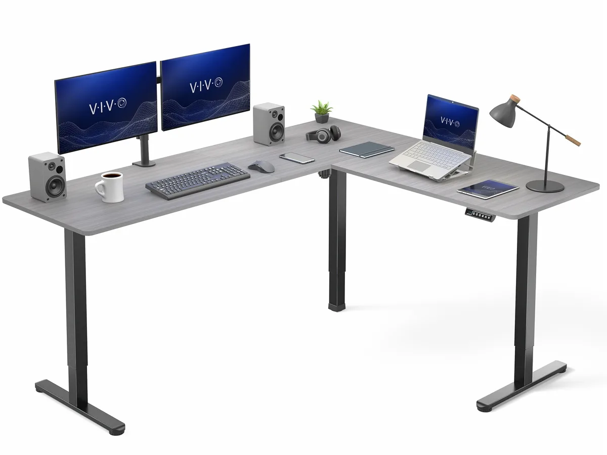 VIVO VIVO Gray / Black Electric 75" x 63" Corner Standing Desk — product photo