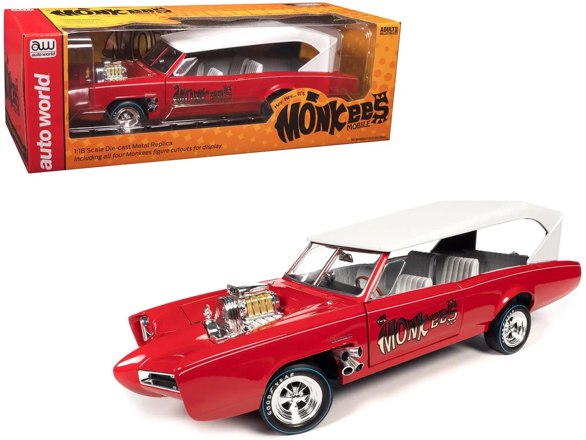 auto world Auto World AWSS144 Monkeemobile 1/18 Diecast Red White Roof Four Figure Cutouts — product photo